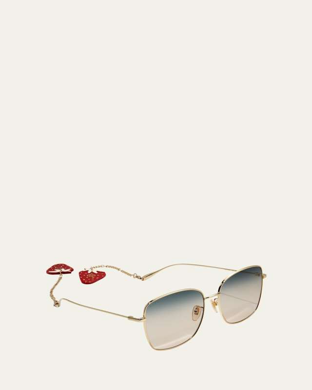 Oversized Square Metal Sunglasses w/ Strawberry Drops